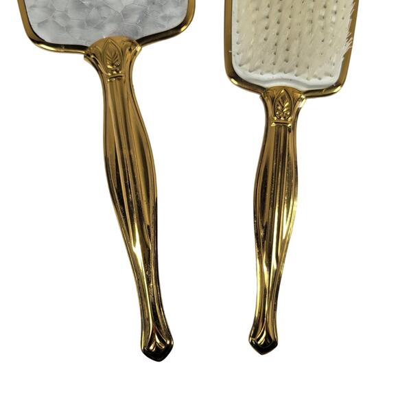 Vintage Gold-Tone Handheld Vanity Mirror Brush Set - Mirror Missing From Frame - Picture 14 of 16